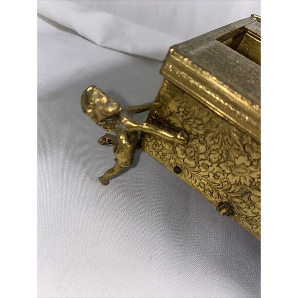 Vintage Gold Metal Brass floral Filigree cherub Angel Regency Tissue Box Holder - Picture 13 of 16